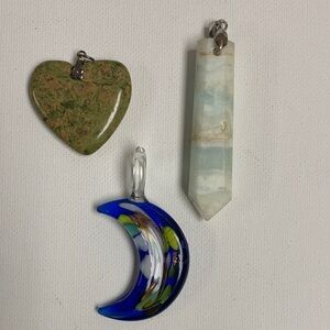 Set of Three Stone and Glass Pendants